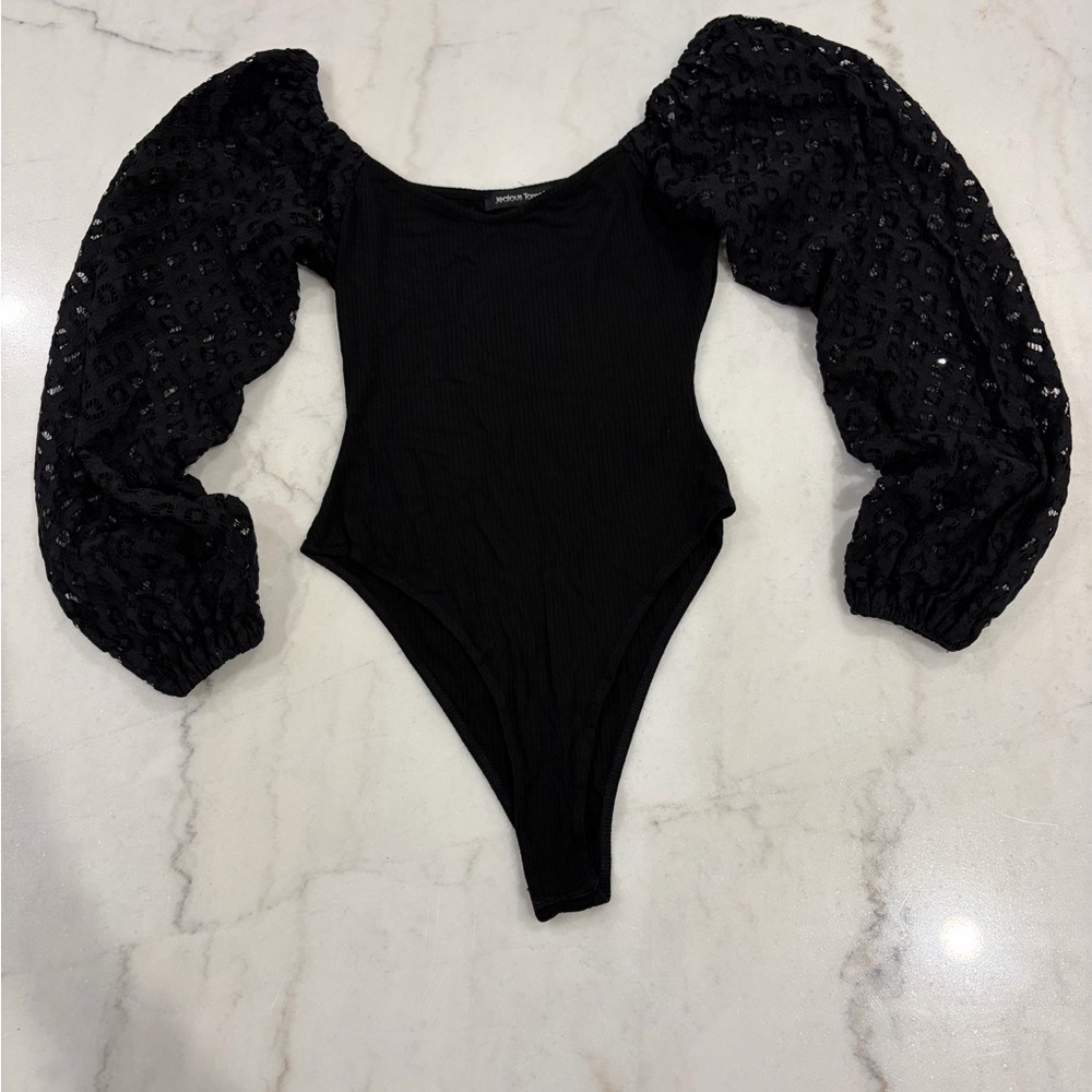 Jealous Tomato Black body suit see through sleeves size small s no flaws